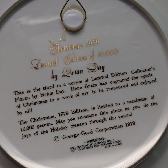 Vintage Brian Day, Christmas 1979 Limited Edition plate Collectors with Box - Picture 7 of 7